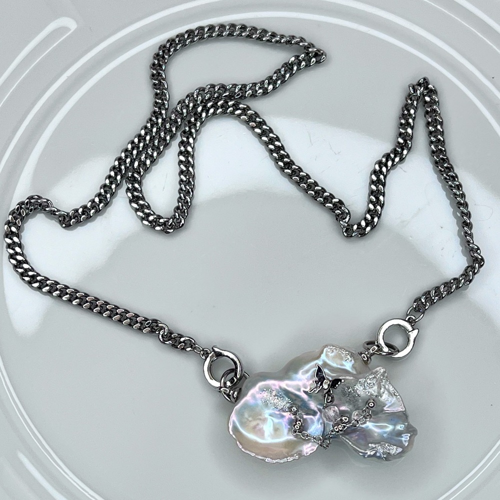 Handmade RARE Freshwater HUGE Blue Keshi Blue Pearl Detachable Pendant Necklace